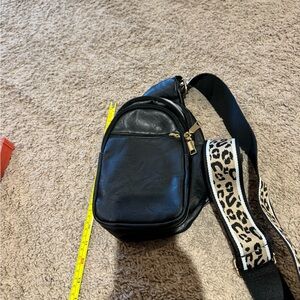 Black Sling Bag with Leopard Strap